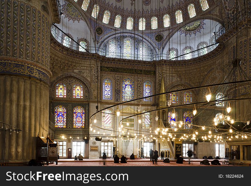 People praying in Blue Mosque, Istanbul, Turkey