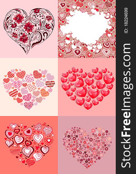Modern collection of six different beautiful hearts. Modern collection of six different beautiful hearts