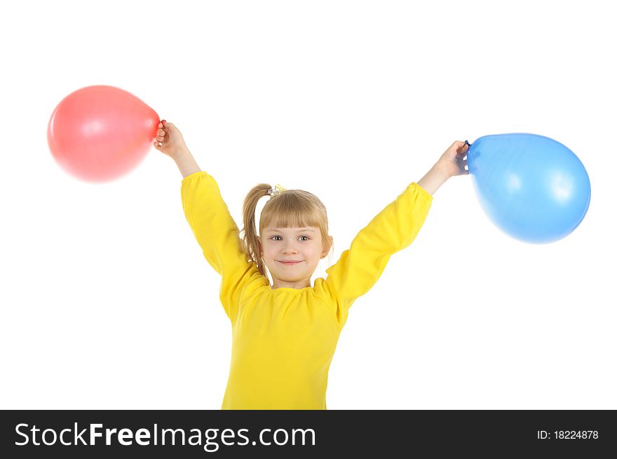 Little girl with colour balls it is isolated on the white