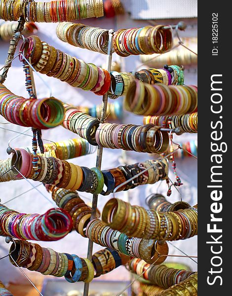 Bangles colorful ornaments on the market in India. Bangles colorful ornaments on the market in India