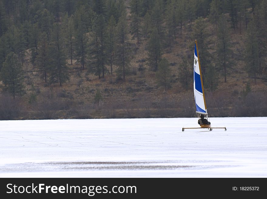 Ice Boating On Frozen Lake