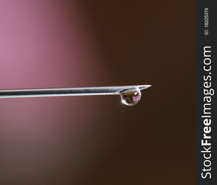 Closeup needle and drop water
