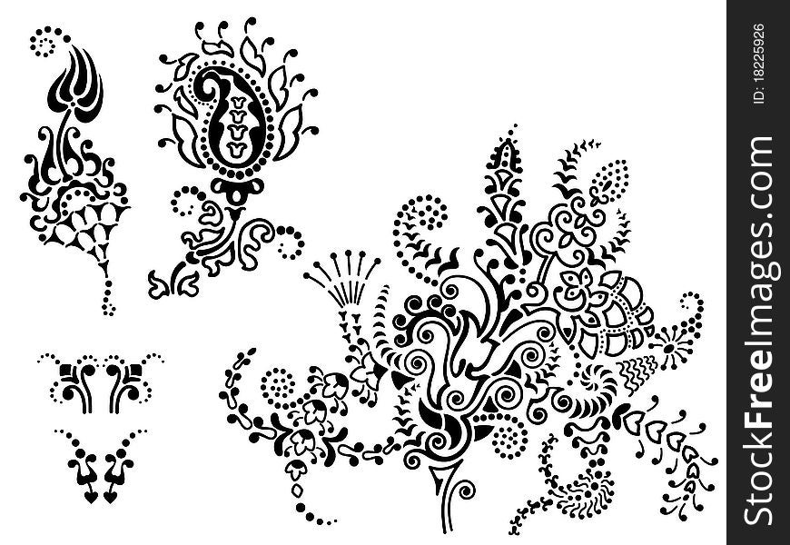 Set of floral elements, vector illustration