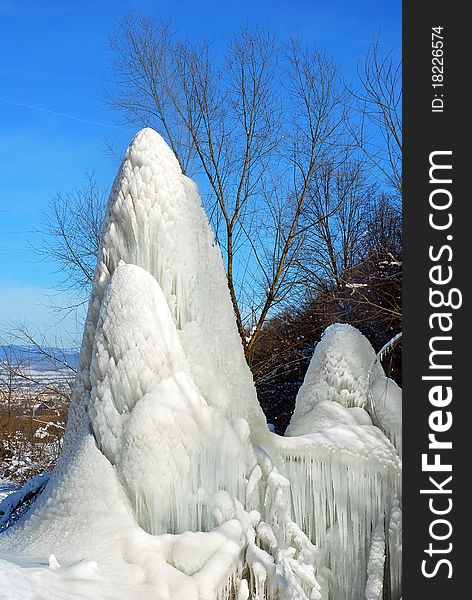 Ice formation on frozen geyser