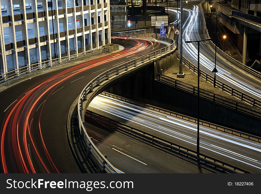 Night-time long exposure shot of the central motorway at Newcastle upon Tyne, England. Night-time long exposure shot of the central motorway at Newcastle upon Tyne, England.