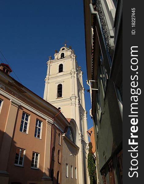 Photograph of St John's Church close to the university in Vilnius, Lithuania, during summer. Photograph of St John's Church close to the university in Vilnius, Lithuania, during summer.