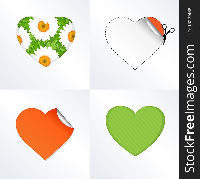 4 Hearts In Different Kinds, Vector Illustration