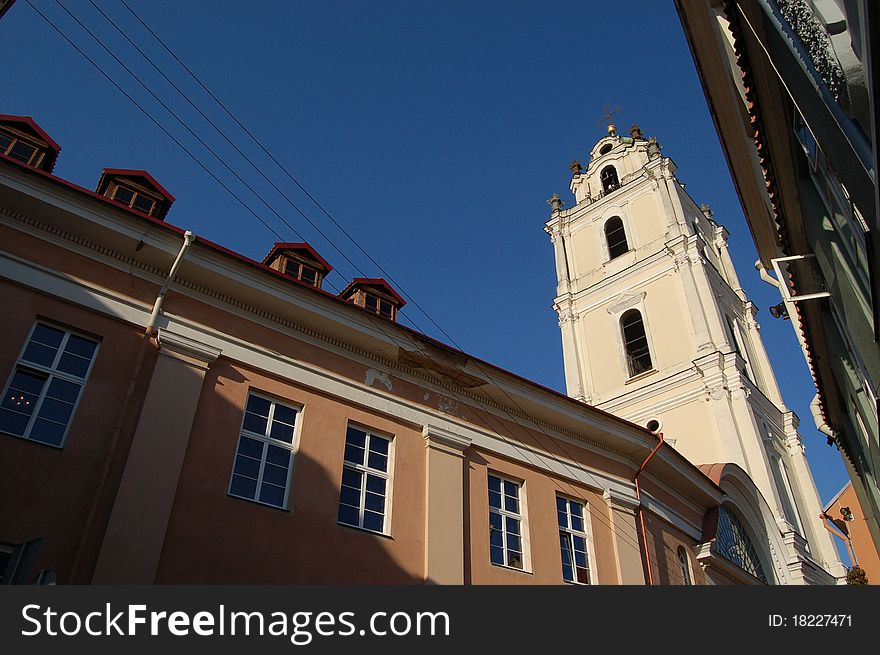 Photograph of St John's Church close to the university in Vilnius, Lithuania, during summer. Photograph of St John's Church close to the university in Vilnius, Lithuania, during summer.