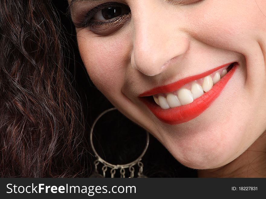 Beautiful white toothy smile closeup. Beautiful white toothy smile closeup