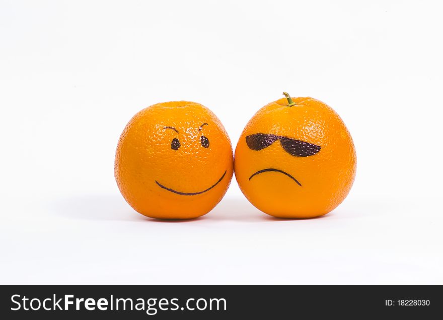 Two orange smiley face on a white background