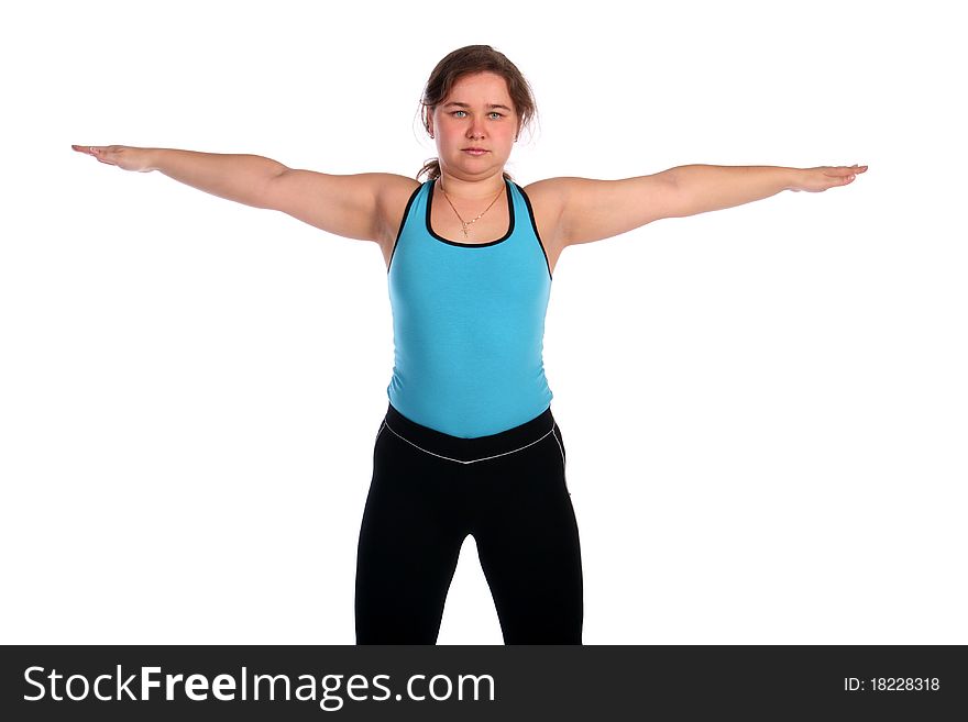 Brunet sport girl hands to sides isolated on white