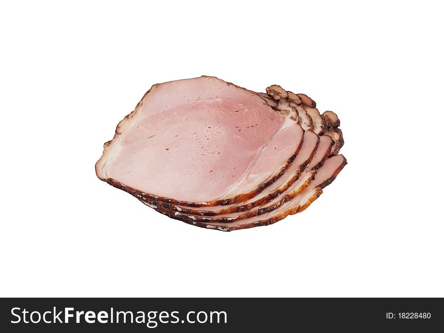 Ham pieces on a white background
