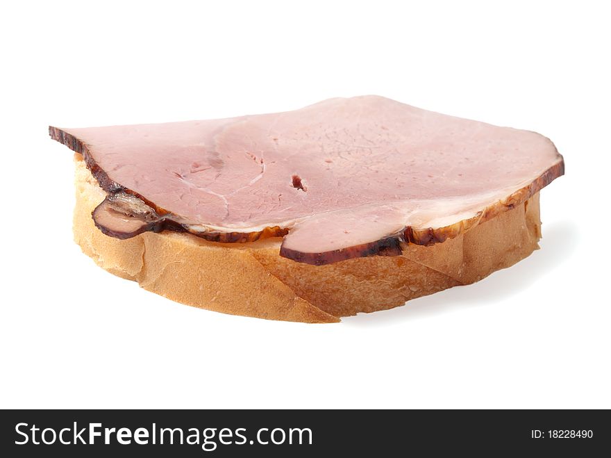 Sandwich with a ham on a white background