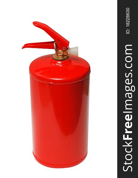 Red fire extinguisher on white background