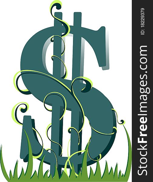 Image drawing U.S. currency, green, dollar volume overgrown with grass