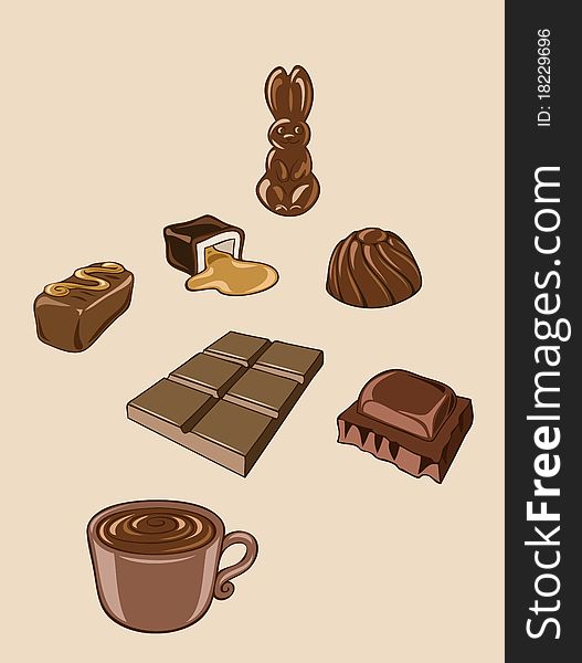 Illustration of chocolate sweets and candies
