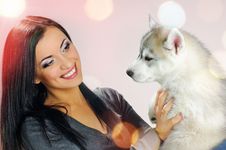 Woman And Puppy Stock Photography