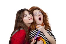 Two Funny Angry Girls. Royalty Free Stock Photo Two Funny Angry Girls. Royalty Free Stock Photo