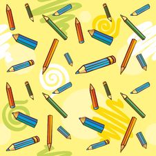 Colored Pencils On A Yellow Background. Seamless T Royalty Free Stock Photos