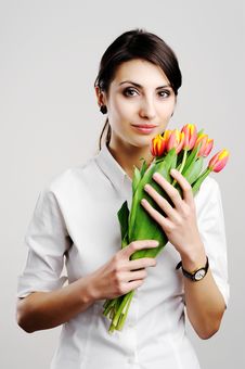 Young Woman With Tulips Stock Photo Young Woman With Tulips Stock Photo