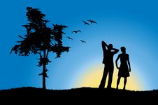 Man And Girl Standing On Hill Near Tree Royalty Free Stock Image Man And Girl Standing On Hill Near Tree Royalty Free Stock Image