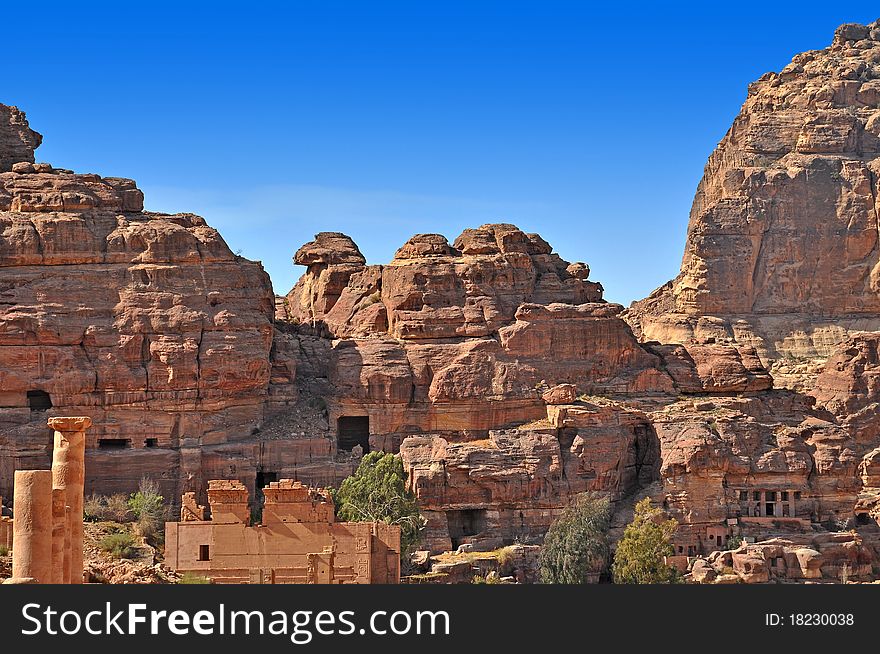 Camel-shaped formation in sandstone mountains, Petra Jordan