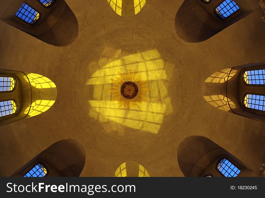 High cupola in a church at afternoon.