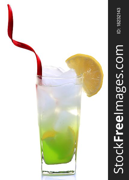 Chilled lemon slush drink isolated on white background.