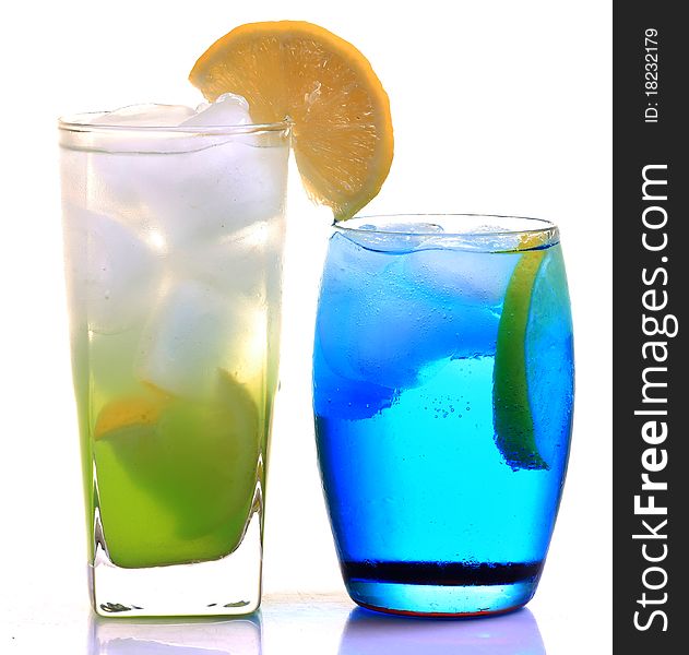 Lemon slush and iceberg drinks isolated on white background.