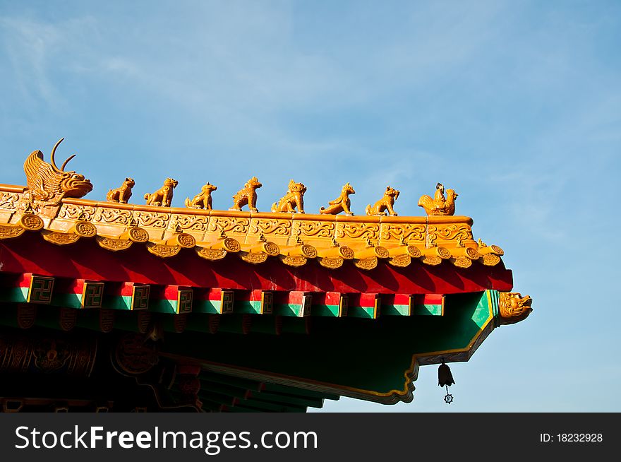 Chinese roof art in temple anciant