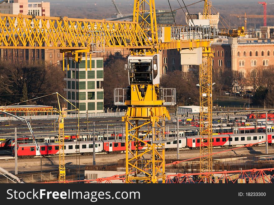 High rise construction, working place on building site