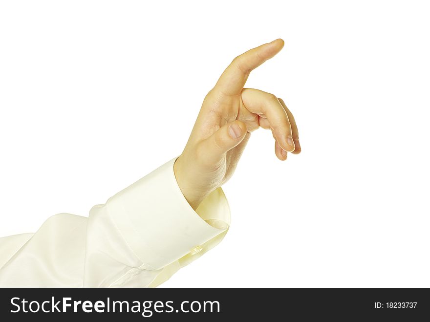 Hand touching screen isolated on a white