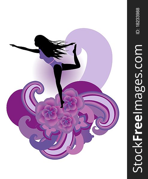 Vector illustration of woman practisig yoga with stylized hibiscus and others floral elements. Vector illustration of woman practisig yoga with stylized hibiscus and others floral elements