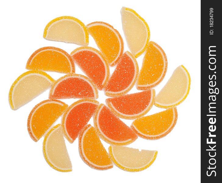 Colored marmalade stacked pattern on a white background