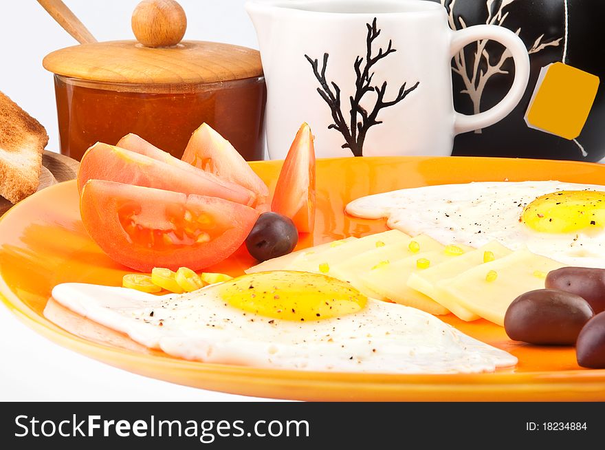 Closeup with delicious breakfast isolated on white background