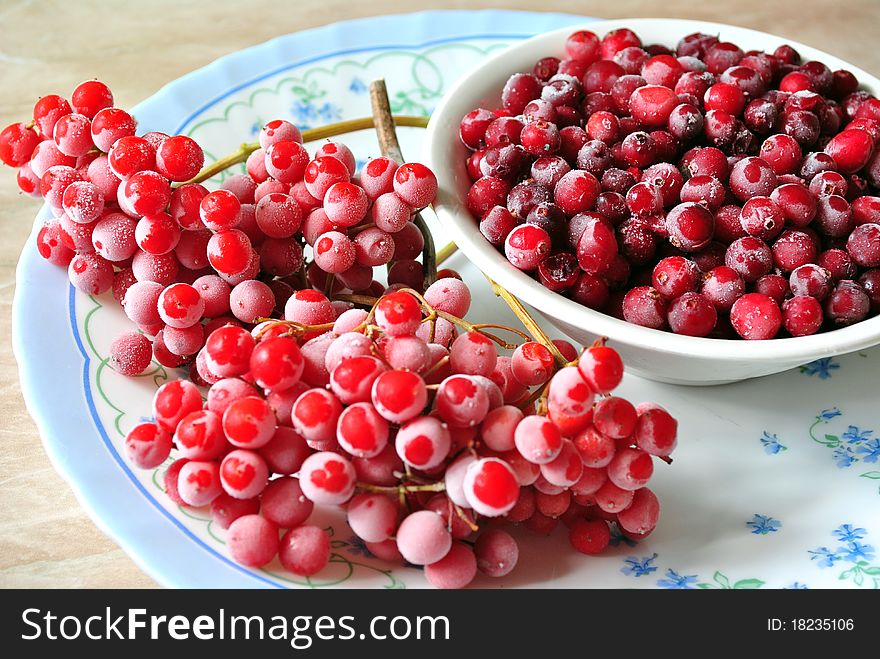 The frozen berries of a guelder-rose and cranberry useful to health