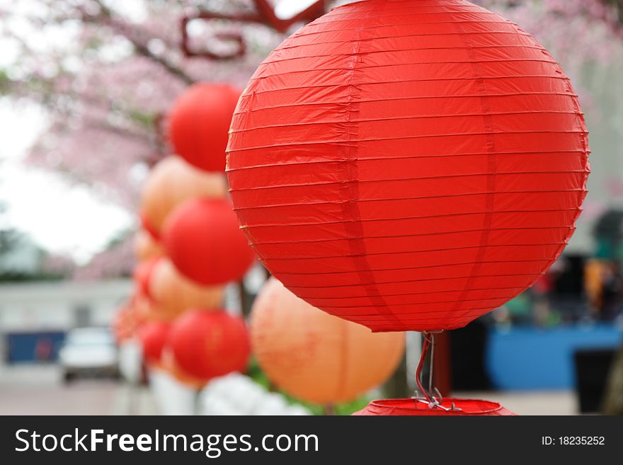 A row of Chinese lanterns on display during Chinese New Year celebration