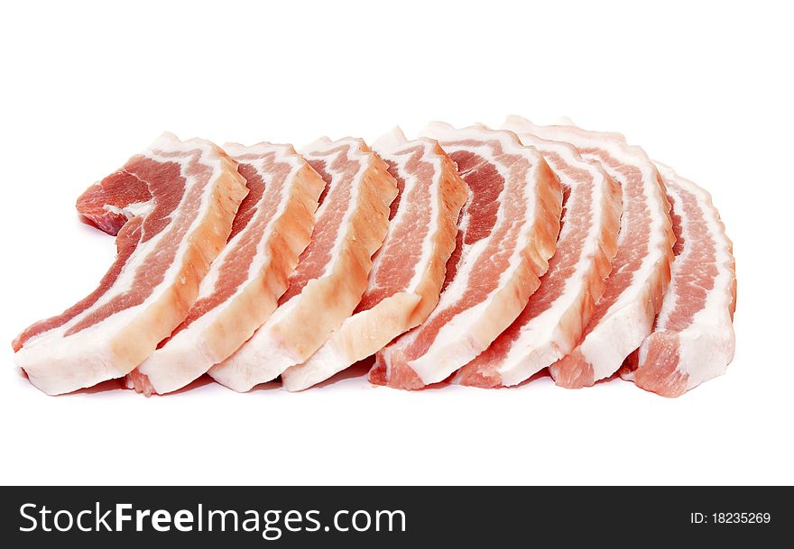 Chunks of raw meat on a white background