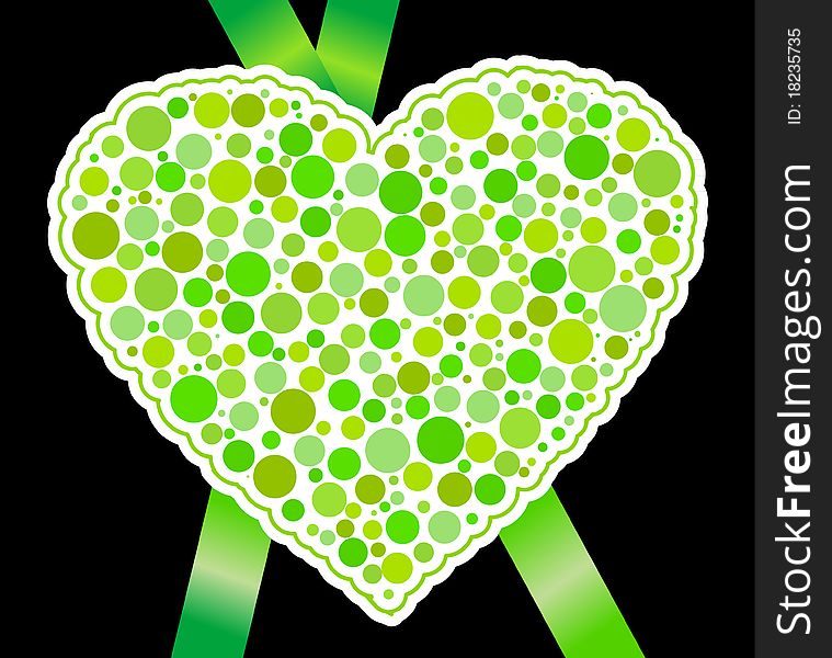 Illustration with green heart and ribbon