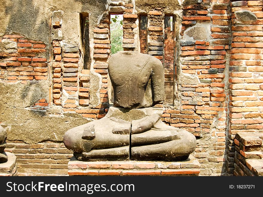 Ancient Buddha stone statue in Ayutthaya Buddha Temple , Asia , Thailand