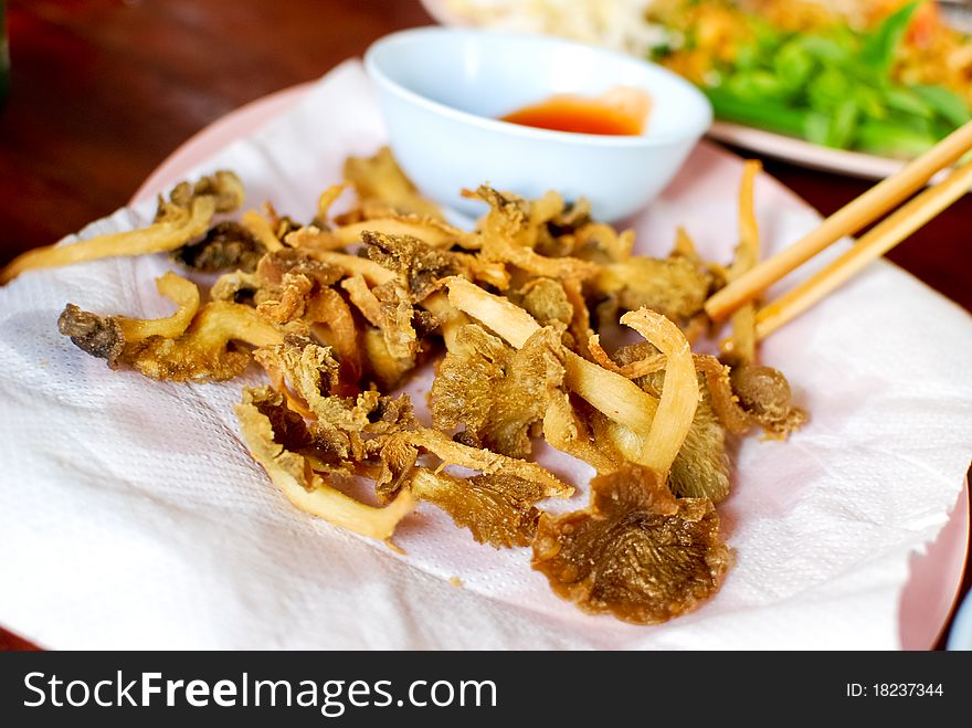 Fried mushroom with spicy sauce , Thai style snack. Fried mushroom with spicy sauce , Thai style snack