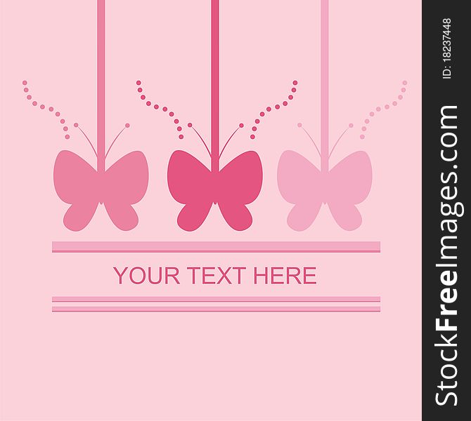 Cute pink card with butterflies. Cute pink card with butterflies