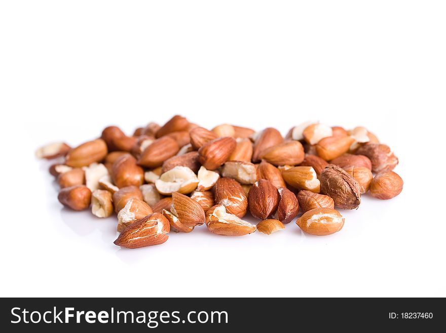 Bunch of hazelnuts isolated on white background