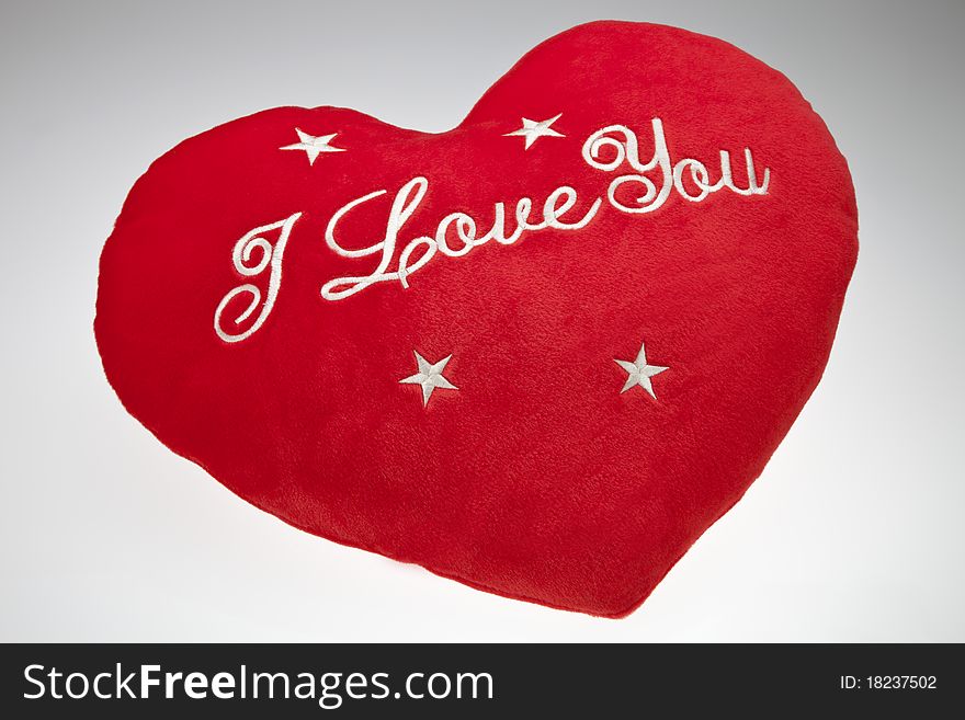 Red Valentine`s pillow w lettering I love you. Red Valentine`s pillow w lettering I love you