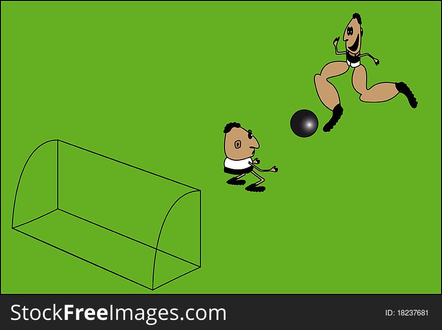 Vector caricature of soccer is in a one-on-one with the keeper