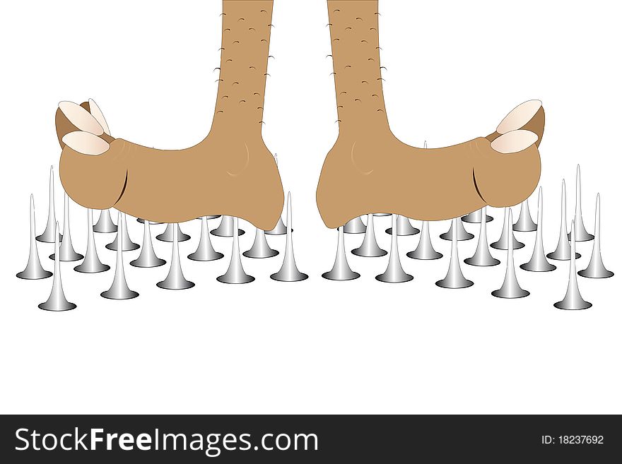 Vector illustration of yogi's legs stand on the nails