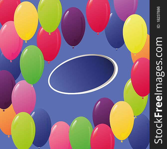 Greeting card with many colored balloons