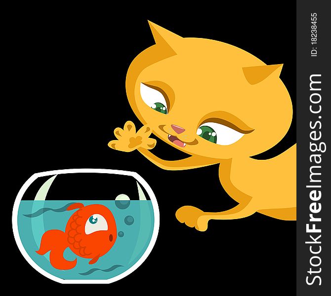 Cat And Fish Cartoon