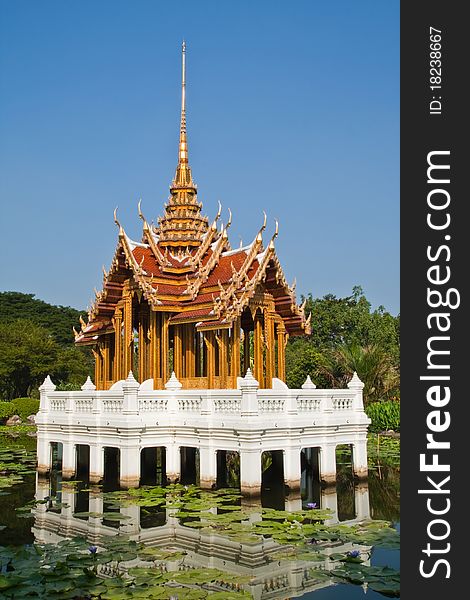 Thai Style Castle In The Middle Of Pond