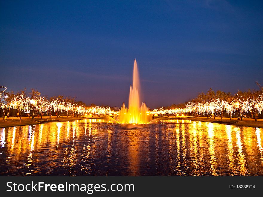 The beautyful Fountain at Twilight,Bangkok-Thailand